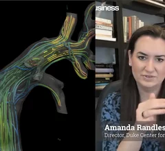 Video: Amanda Randles, PhD, director of the Duke Center for Computational and Digital Health Innovation, and professor of biomedical engineering, explains how her lab created a digital twin technology that can take patient imaging and data to recreate a digital model of the patient's coronary blood flow. The computational platform called HARVEY can simulate a patient's hemodynamics so accurately, it may eliminate the need for invasive coronary FFR pressure wires to diagnose heart disease.