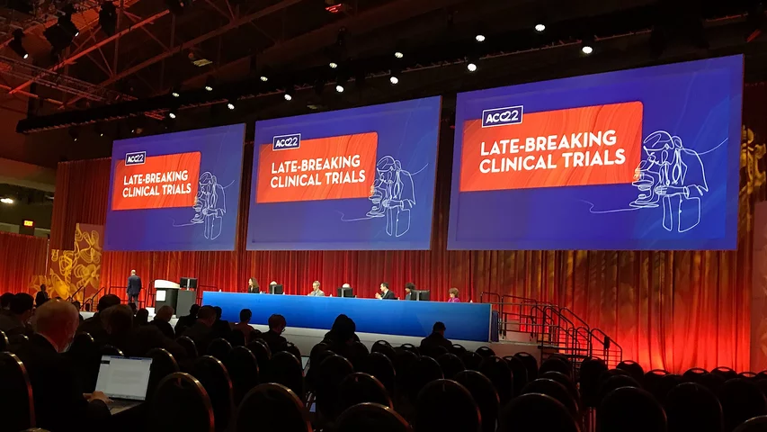 The main tent theater at ACC during one of the late-breaking clinical trial sessions. ACC announced its 2023 late-breaking trials. #ACC23 #ACC