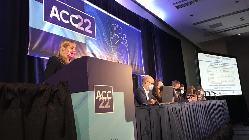 One of the opening sessions the first day of the conference on telecardiology. Most speakers took masks off when at the podium so it was easier to hear them during presentations as the conference went on. #ACC22