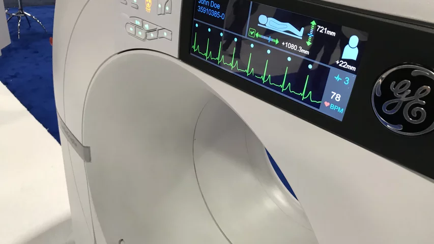 The GE/Arineta Cardiographe dedicated cardiac CT scanner in the GE booth at ACC. This small footprint system was designed to produce the best cardiac imaging possible. The small size was meant for use in small office spaces and out-patient clinics. With the new 2021 chest pain evaluation guidelines, cardiac CT was elevated to a Class 1a indication, so there was a lot of interest in this system. #ACC22