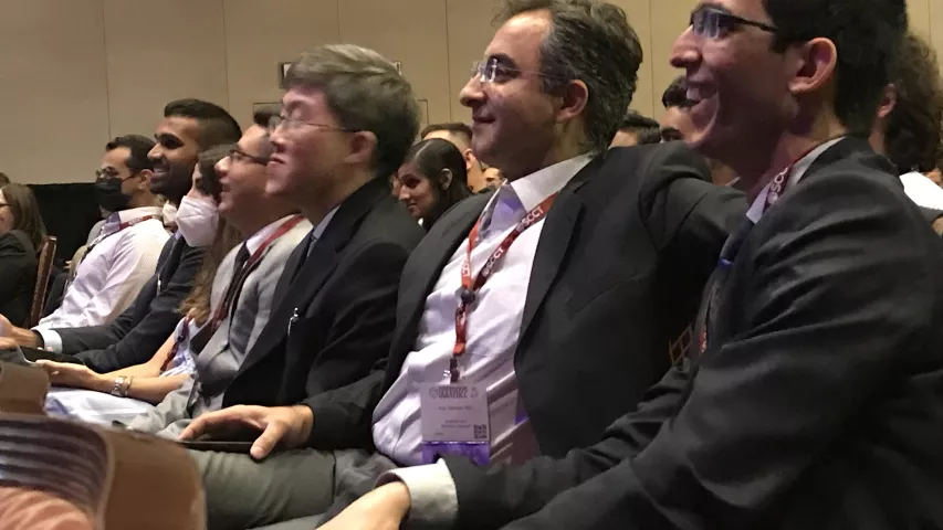Attendees laugh at the act put on by leading CCTA experts who challenged each other to how fast they could read a CTA exam during the "Team Spirit" session. Most could pick out the details within 10 seconds.  #SCCT2022