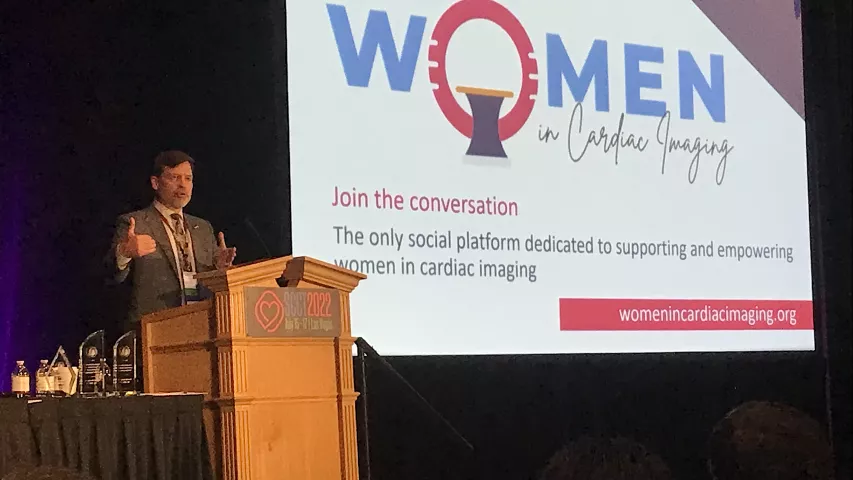 SCCT 2021-22 President Eric Williamson, MD, Mayo Clinic, explains some of the advances with SCCT, including creation of the social media platform "Women in Cardiac Imaging," which is dedicated to supporting and empowering women in the cardiac imaging space. #SCCT #SCCT2022