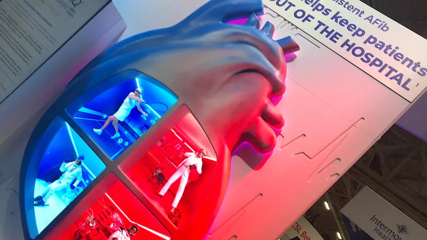 A large heart in the Multaq (dronedarone) booth at ACC23.