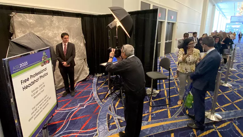 A long line of ASE attendees waiting to have their free, professional head shot taken. ASE noted that there is a lot of movement of sonographers during this post-COVID era of the Great Resignation, so held sessions about changing jobs and offered free headshots for members to use on the updated CVs.