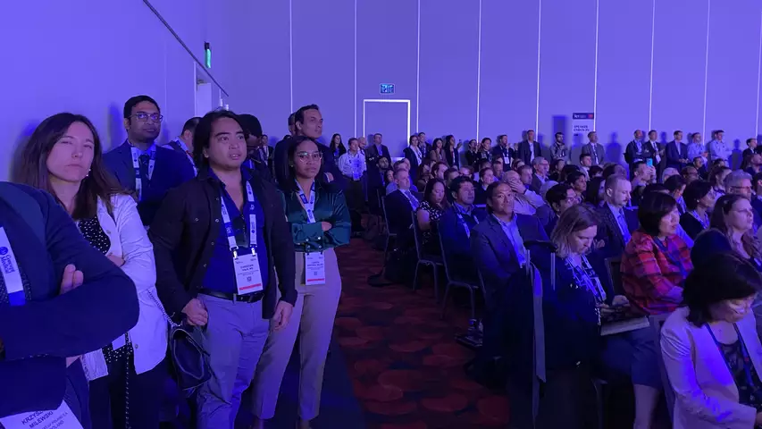 TCT 2023 standing room only crowd at the Shark Tank innovation competition. Photo by Dave Fornell