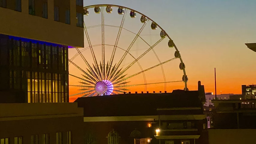 Ferris wheel in downtown Atlanta at Dusk during ACC.24.