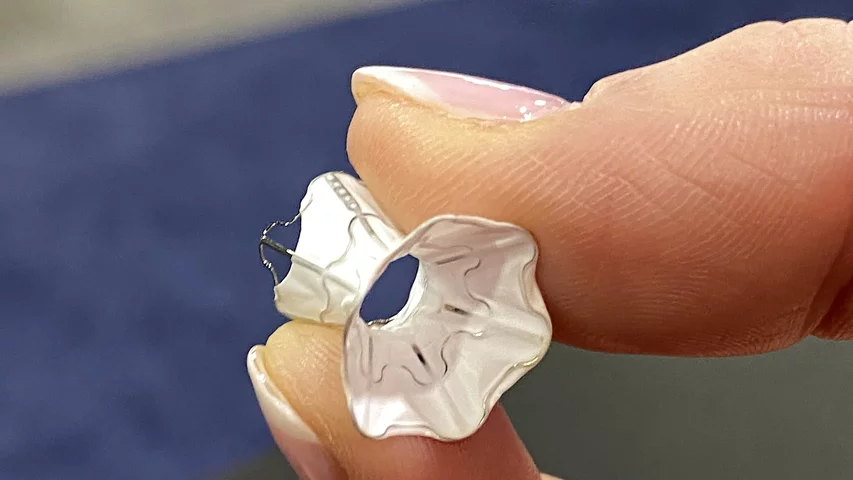 The V-Wave intra-atrial shunt to treat heart failure on display on the expo floor at ACC.24. The device was used in one of the late breaking trials at ACC. DF 3