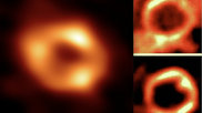 A comparison on the black hole at the center of the Milky Way galaxy (left) with PET cardiac myocardial perfusion nuclear imaging exams (right).  The cardiac diagnosis of the galactic heart is motion artifact. Black hole image from the EHT Collaboration