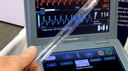 An inflated intra-aortic balloon pump (IABP) with the Maquet Cardiosave system.