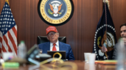 President Donald Trump with MAGA hat, White House press photo
