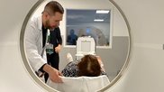 A patient undergoing set up prior to a cardiac PET-CT scan at Rush University Medical Center in Chicago. Photo by Dave Fornell. Marilyn Fornell