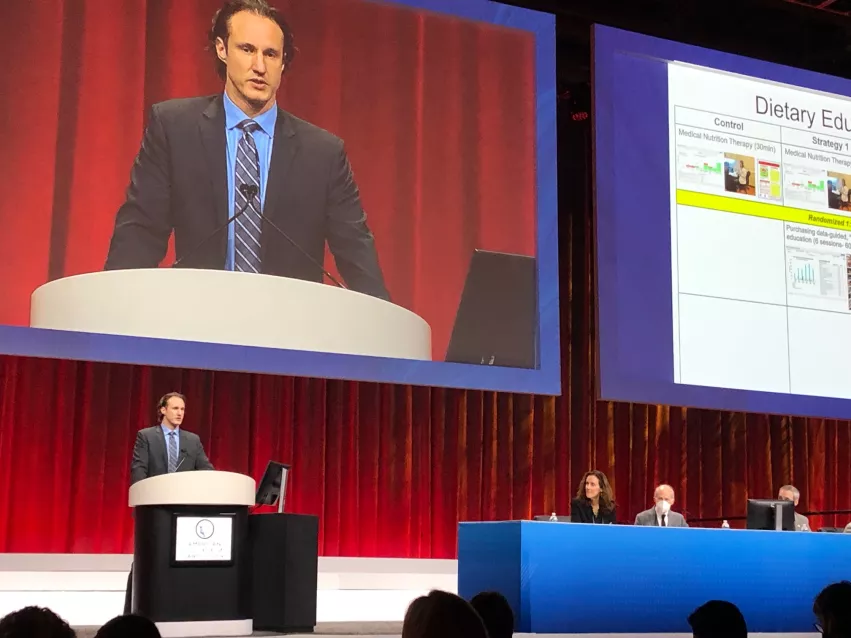 Dylan L. Steen, MD, discusses his late-breaking clinical trial with attendees during day 2 of ACC.22.