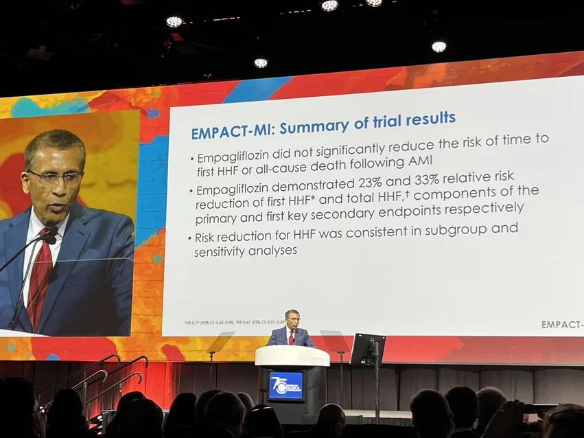 Javed Butler, MD, at ACC.24 presenting EMPACT-MI results