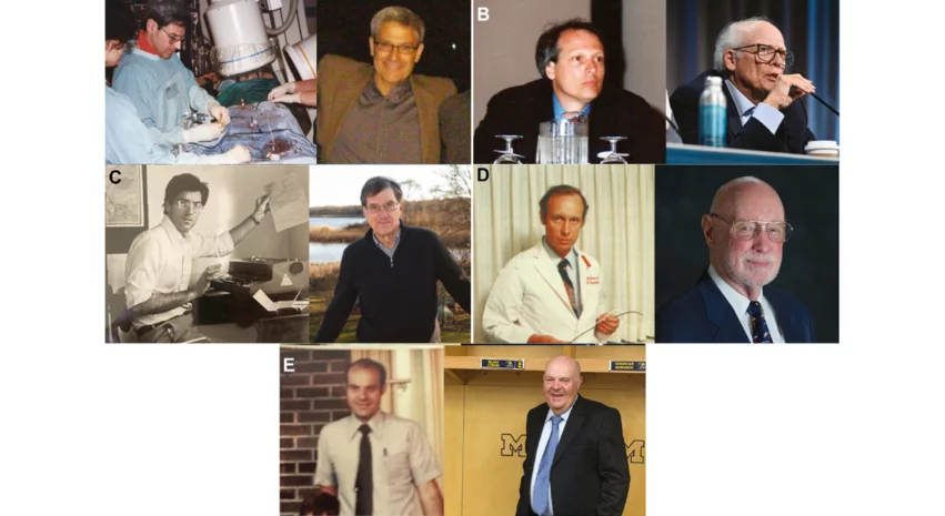 The pioneers of pediatric interventional cardiology. (A) Lee N. Benson; (B) Wiliam E. Hellenbrand; (C) James E. Lock; (D) Charles E. Mullins; (E) Albert P. Rocchini. Images and caption courtesy of SCAI, JSCAI and Ing et al. 