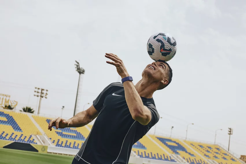 Cristiano Ronaldo plays soccer wearing his Whoop tracker