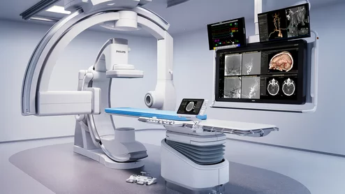 Image of the Royal Philips Azurion neuro biplane system 