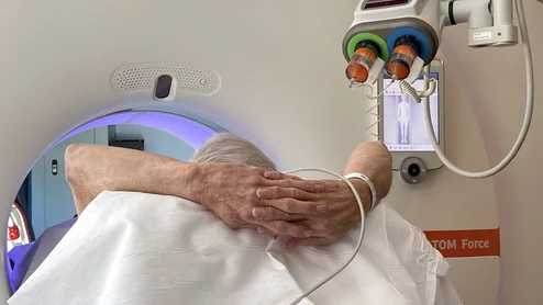 Patient undergoes a CT scan with IV contrast at Wellstar Kennestone Hospital. Photo by Dave Fornell