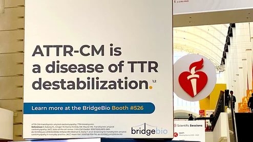 Cardiac amyloidosis ATTR-CM drug promotion at the 2024 American Heart Association meeting.