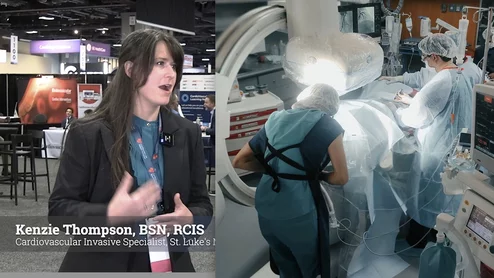 Kenzie Thompson, BSN, RCIS, cardiovascular invasive specialist, St. Luke's Mid-America Heart Institute, shares advice she gave to cath lab technologists and nurses during a session at the Transcatheter Cardiovascular Therapeutics (TCT) meeting. 