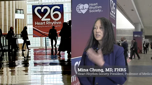 HRS President, Mina Chung, MD, FHRS, staff cardiologist and Professor of Medicine in the Section of Pacing and Electrophysiology, Heart &amp; Vascular Institute, Cleveland Clinic. Explains HRS accomplishments in the past year in terms of advocacy efforts and policy concerns impacting EP. #HRS2026 #EPeeps
