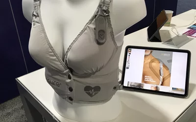 This is a wearable defibrillator vest for patients at risk of sudden cardiac arrest who may not need a permanent implantable cardioverter defibrillator (ICD), or who are waiting to get one. The Kestra Medical Technologies vest is the second wearable defibrillator on the market, in addition to the Zoll vest. The Kestra vest used feedback from doctors to develop vests specific to men and women for better comfort and fit. It has built-in 6-lead ECG sensors sewn into the vest. It gained FDA in 2021. #ACC22