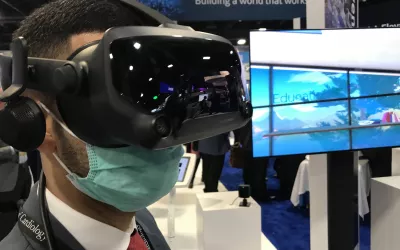 Virtual reality (VR) demonstration in the GE Healthcare booth at ACC.22 to train new users how to operate a remote C-arm control console cart in the cath lab. GE plans to expand the platform to introduce virtual training for numerous systems used in cath labs. #ACC22 #ACC2022 