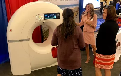 The small Cardiograph dedicated cardiac CT system on display at SCCT is as designed for use in cardiology departments or out patient cardiac clinics. It comes in a price-point lower than conventional CT scanners that are cardiac capible. One of the first outpatient clinics in the U.S. to install this system was Duly Healthcare in the Chicago suburbs. They use it to evaluate chest pain, calcium scoring exams and imaging workups structural heart procedures. #CTA #CCTA #SCCT #SCCT2022