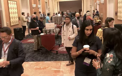 Attendees socializing outside a breakfast session. It was the first in-person meeting for SCCT since 2019 dur to the COVID pandemic. Attendees and leadership both said the in-person networking was missed in 2020 and 2021. #SCCT #SCCT2022 #yesCCT #cardiacCT