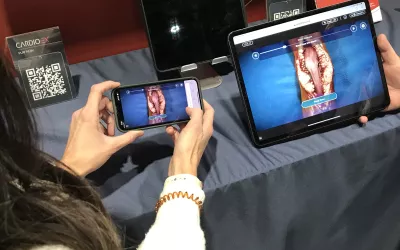 Level Ex showed gamified medical procedures on the iPad and smartphones that clinicians can use to test themselves and practice the basic procedures they need to know, complete with complications thrown at them. The photo shows a knee procedure, but they also demoed their Cardio Ex app for cardiac procedures.