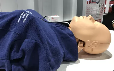 A female CPR training dummy on display at AHA 2022. The American heart Association created this female dummy because it was found there are many men who hesitate delivering CPR to women because of social concerns about touching a women's chest and breasts. The dummy is designed to get first responders to get past that and ensure they deliver CPR in life-threatening situations without hesitation