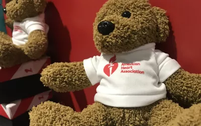 Teddy bears for sale at the AHA Store in the registration area at #AHA22.