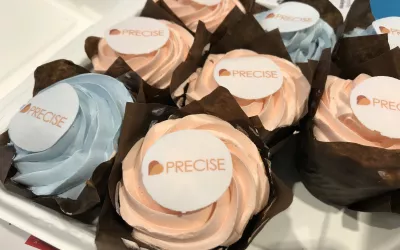Cupcakes in the Heartflow booth the morning after the presentation of the late-breaking PRECISE trial. The study showed use of the vendor's FFR-CT technology combined with cardiac CT improved patient outcomes over the current standard of care. 