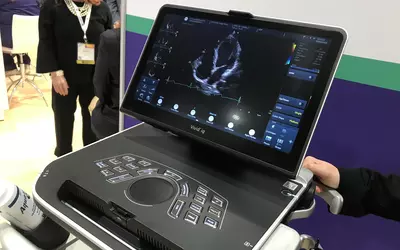 The GE Vivid IQ compact cardiac ultrasound system was a newer system the vendor highlighted at ACC23. 