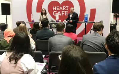 Frederick Masoudi, MD, and other key opinion leaders speak at one of the small, interactive theaters at ACC designed to increase attendee interaction and open-ended discussion, rather than traditional session presentations. #ACC