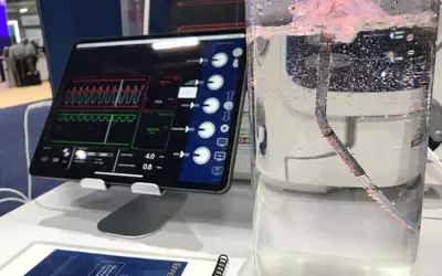 A demonstration of the pumping power of the Impella CP hemodynamic support system, its controller and waveforms at the Abiomed booth at ACC.23.