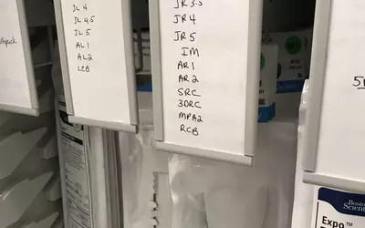 Diagnostic catheters in the supply cabinet of the main cath lab. #ASC