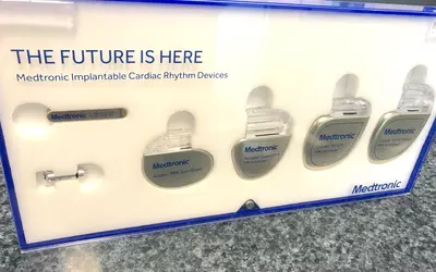 Display of Medtronic implantable EP devices used for patient education about their device implants at the Banner ASC in Sun City, Arizona.