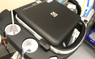 A Sonosite compact ultrasound system used for image guided vascular access when placing introducer sheaths, in the main cath lab at the Banner ASC in Sun City, Arizona.