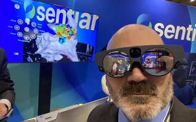 EP mapping using a live augmented reality (AR) visualization system from SentiAR at HRS 2023. Photo By Dave Fornell