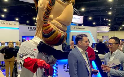 The Nationals baseball team mascot Abe Lincoln causing antics and getting selfies with ASE attendees on the expo floor. #ASE2023