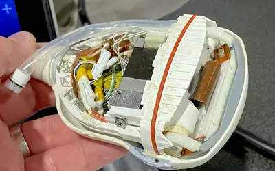 A cutaway view of an ultrasound transducer displayed by the repair service Probo on the ASE expo floor.