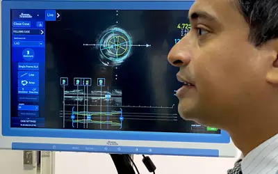  Boston Scientific's new Avvigo intravascular ultrasound (IVUS) system being demonstrated for the first time at TCT 2023. The IVUS offers much faster automatic pullback speeds up to 8 mm per second to help cut procedure time, and has automated lesion assessment including vessel measurements. The multimodality console also enables DFR physiologic measurements. Dave Fornell photo