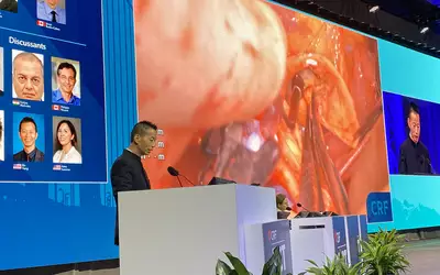Structural heart theater cardiac valve surgery presentation at TCT 2023. Photo By Dave Fornell
