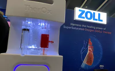 Zoll's super-saturated oxygen (SSO2) therapy display at TCT 2023. Photo by Dave Fornell