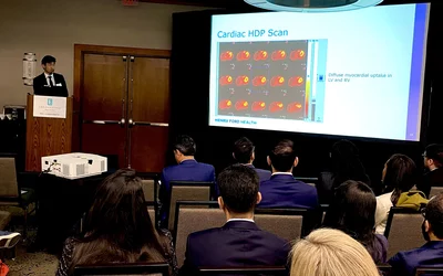Cardiac amyloidosis nuclear imaging case presentation from Henry Ford at the Ameican Society of Nuclear Cardiology (ASNC) fellows case review session at ACC.24. Photo by Dave Fornell