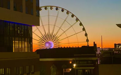 Ferris wheel in downtown Atlanta at Dusk during ACC.24.