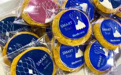 Medtronic passed out cookies celebrating the results of the SMART trial which showed the Evolut TAVR system had better outcomes in small annulus patients.