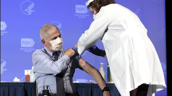 Anthony Fauci receiving his first dose of the Moderna COVID-19 vaccine in December 2020. Photo by Nihchiachi Chang