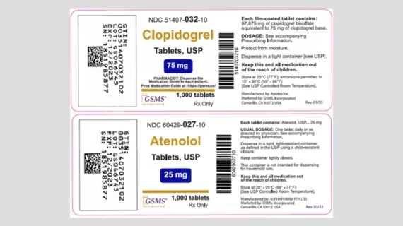 FDA recall. The medications involved are atenolol, which treats hypertension, and the antiplatelet agent clopidogrel, which reduces the risk of an acute myocardial infarction (AMI) or stroke among patients with a history of AMI, severe chest pain or circulation problems.