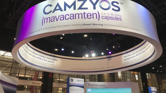 There has been an explosion of interest in cardiology in diagnosing and treating hypertrophic cardiomyopathy (HCM) since the the FDA approval of the first HCM drug treatment Camzyos (mavacamten). Booth photo from the American Heart Association (AHA) 2022 meeting. Photo by Dave Fornell